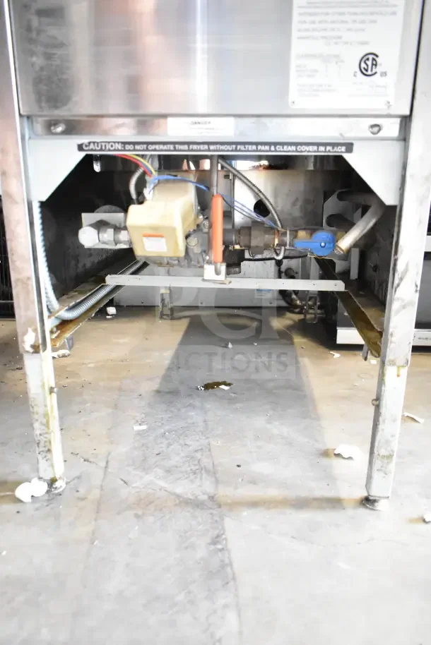 Broaster 1800 gas pressure fryer, floor style, visible cables and control features, used condition.