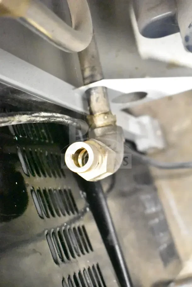 Gas connection detail of Broaster 1800 Commercial Floor Style Pressure Fryer, model 1800.