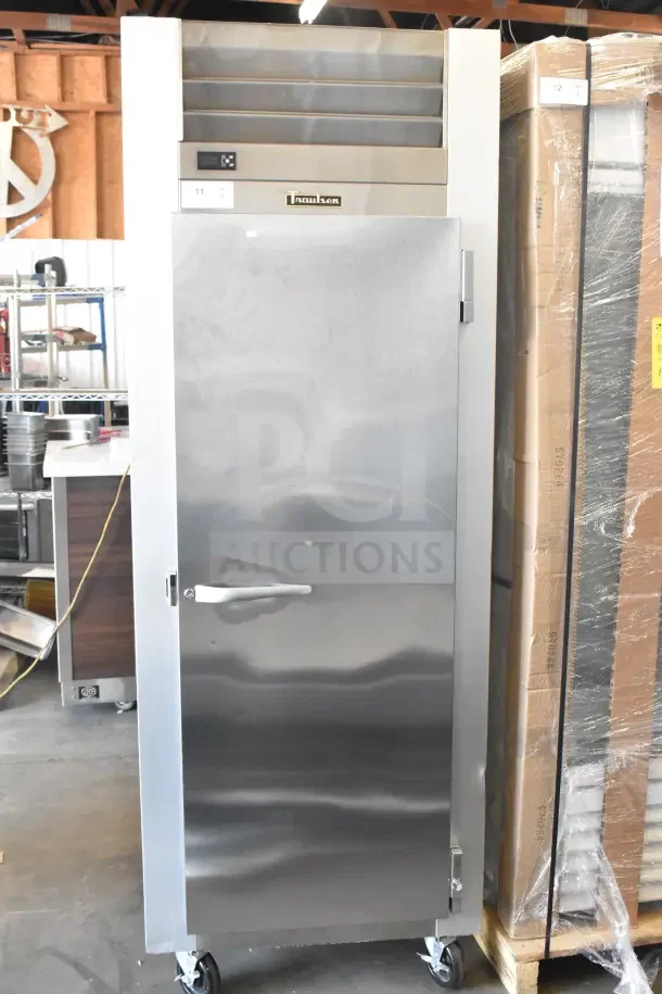 2020 Traulsen G12010 commercial single door cooler on casters, 115V, 1 phase, stainless steel, digital display, excellent condition.