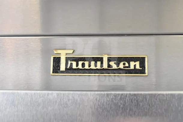 Traulsen G12010 logo on stainless steel surface of 2020 commercial single door reach-in cooler.