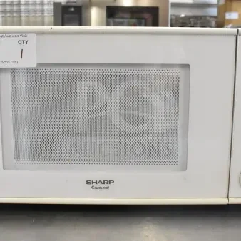 Sharp R-309YW Countertop Microwave Oven, 120V, 1 phase, features auto cook menu, digital display, visible wear on exterior.