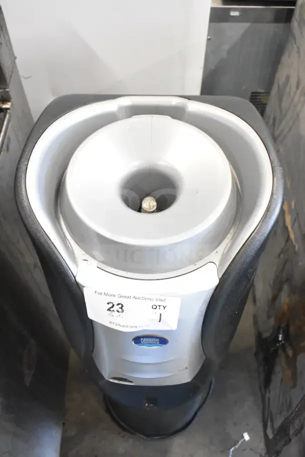 SOBP210ESNS Top Load Water Cooler, 115 Volts, 1 Phase. Nestlé Waters branding. Auction tag shows lot number 23.