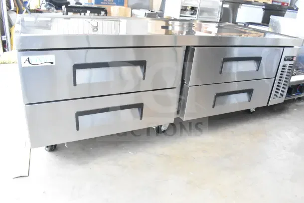 Brand new Avantco 178CBE72HC commercial chef base, 4 drawers, on casters. Scratch and dent model, 115V, 1 phase.