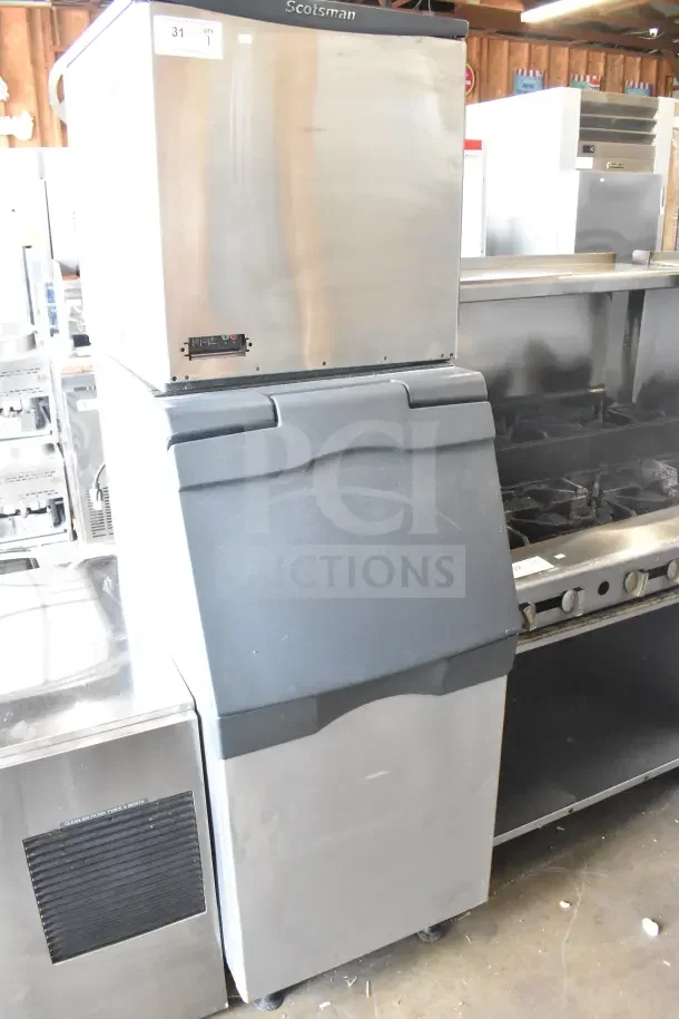 2016 Scotsman C0522MW-1D ice machine head on bin, 115V, 1 phase. Stainless steel finish, commercial use.