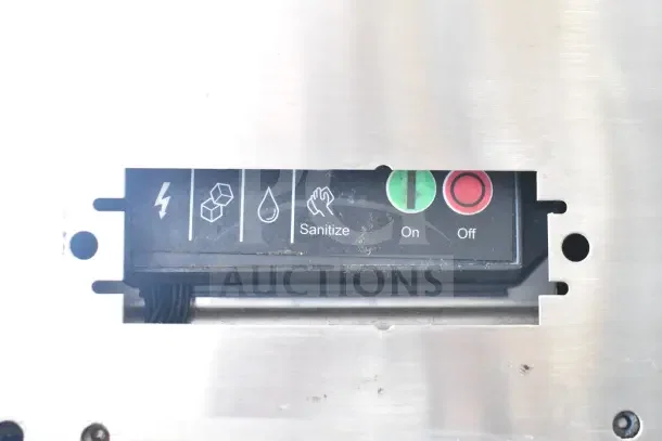 2016 Scotsman C0522MW-1D Ice Machine control panel with power, cube, water, sanitize icons, and on/off buttons.