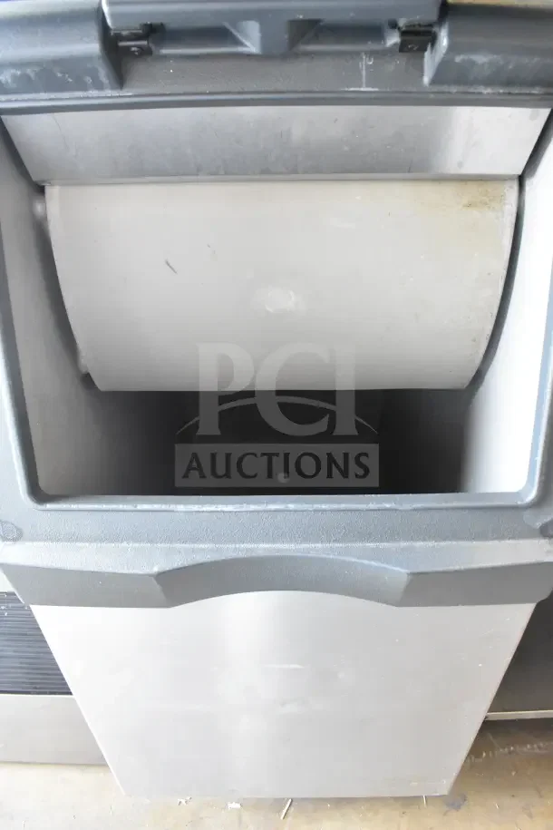 2016 Scotsman C0522MW-1D commercial ice machine head on ice bin, 115 volts, 1 phase, visible interior, stainless finish.