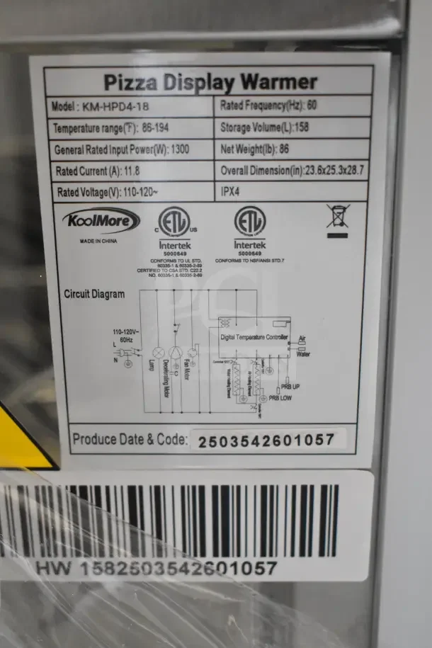 BRAND NEW SCRATCH AND DENT! KoolMore KM-HPD4-18 Pizza Display Warmer; 18-inch, 4 Rotating Racks, 110-120V, 1 Phase.