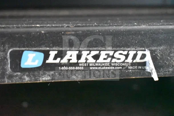 Lakeside Commercial Bakery Transport Rack tag, showing brand details and contact info, on durable transport design.
