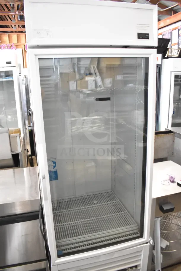 2021 True TSCI-600R-G-PH commercial cooler, single glass door, 115 volts, good condition, for merchandising.