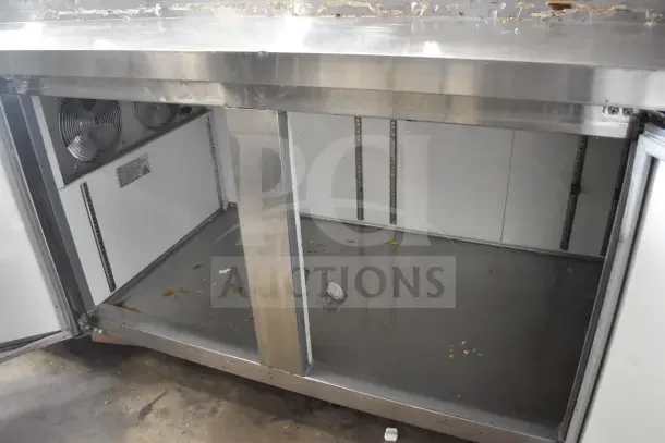 2023 Avantco MPR-93-X Commercial Pizza Prep Table on casters, stainless steel interior, 115V, 1 Phase, used condition.