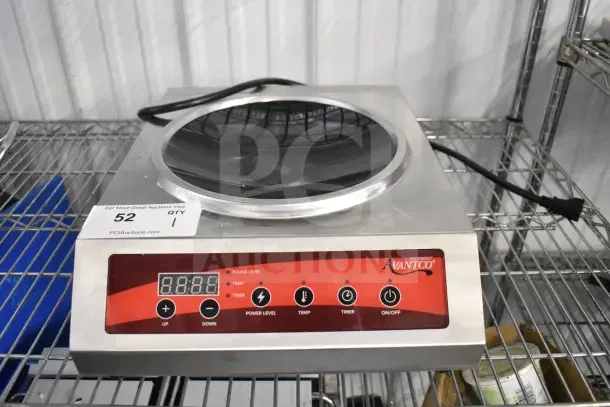 2025 Avantco 177IWC35 countertop wok induction range, featuring control panel, new condition, model label visible.