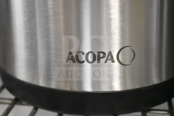 Stainless steel Acopa Air Pot with visible logo. Features a sleek design and sturdy construction, ideal for hot beverages.