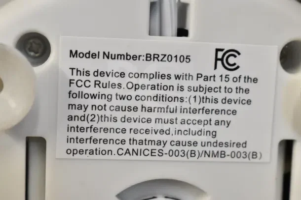 Baby Brezza BZ0105 Countertop Bottle Warmer label showing FCC compliance and model number. 120 Volts, 1 Phase.