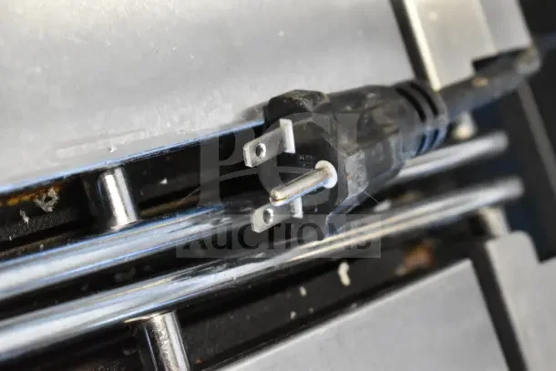 2025 Globe GPGDUE10 Commercial Countertop Double Panini Press plug close-up, 240 Volts, 1 Phase.