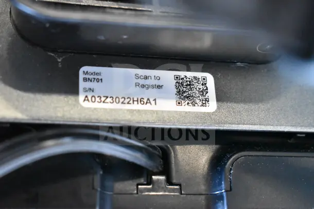Ninja BN701 Blender label, showing model number and serial number A03Z3022H6A1 with QR code for registration.