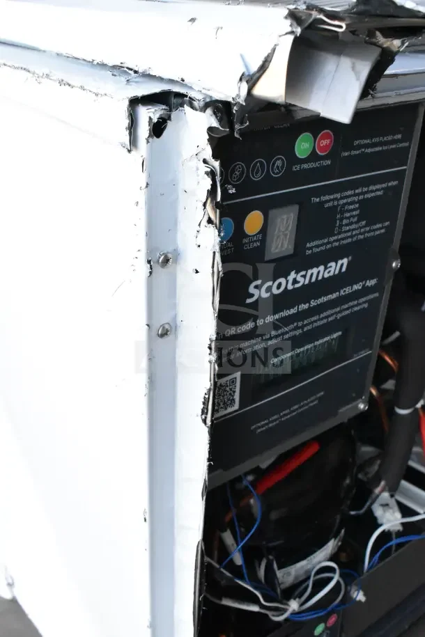 BRAND NEW SCRATCH AND DENT Scotsman MC0330MAX-1A Ice Machine, 365 lb capacity, visible damage to side panel.