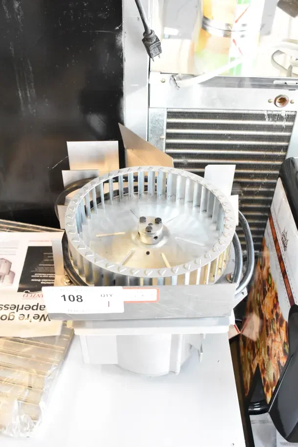 Brand new Nidec convection oven, model 2025, 115-120V, 1 phase, with scratch and dent. Auction tag 108 visible.