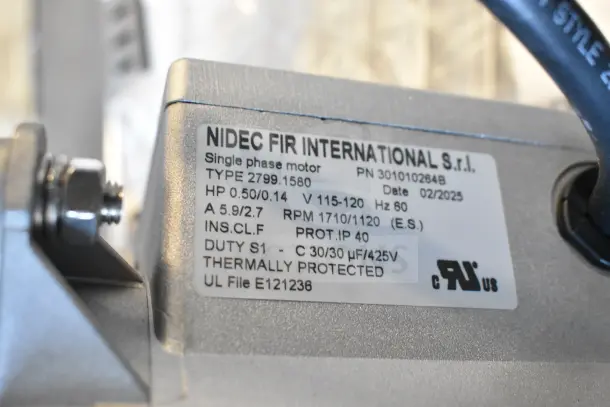 BRAND NEW 2025 Nidec Convection Oven, 115-120V, single-phase. UL-listed, model 2799.1580 engine label shown.