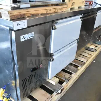 Avantco commercial undercounter cooler, new with scratches and dents, features one door, four drawers, 115V, 1 phase.