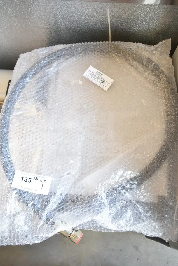 Brand new Fryclone rubber hose for fryer oil disposal units, model 259606482, wrapped in bubble wrap. Tag reads "135 QTY 1".