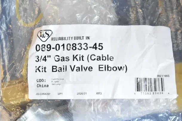 Brand new T&S HG-4D-48K 48" yellow gas hose, scratch and dent, 3/4" NPT, FreeSpin fitting, installation kit included.