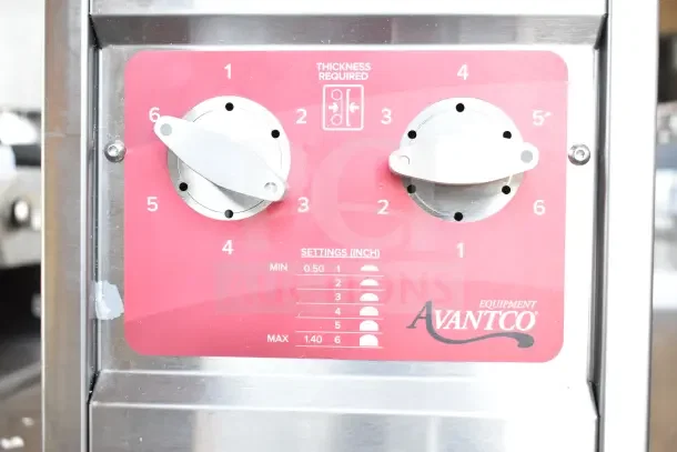 Brand new Avantco CPBTR66A compact vertical contact bun toaster, 120V, 1 phase. Settings knob visible, slight scratches.
