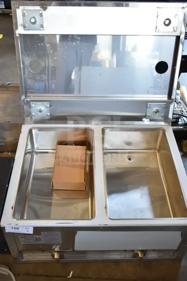BRAND NEW 2024 ServIt 423EST2WS electric steam table, two sealed pans, adjustable undershelf, 120V, scratch and dent condition.