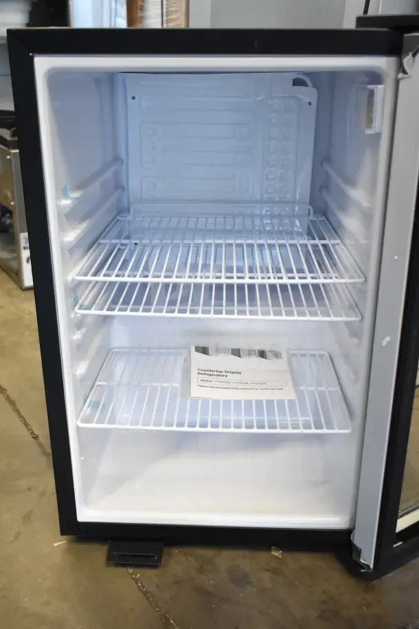 Brand new Galaxy 177CRG3B CRG-3 customizable countertop refrigerated merchandiser, 2.5 cu ft, black, scratch and dent.