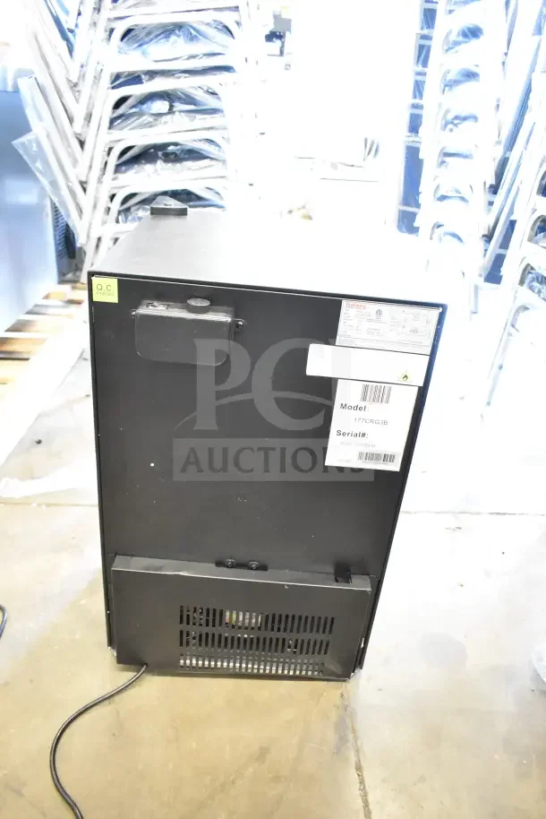 BRAND NEW Galaxy 177CRG3B customizable black countertop refrigerated merchandiser. Tags show model and QC passed.