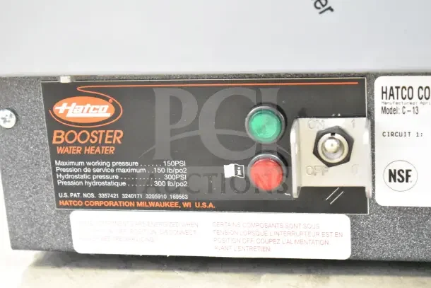 Brand new Hatco C-13 Compact Booster Water Heater, 240V, 1 Phase. Scratch and dent. Features max 150 PSI pressure. NSF certified.