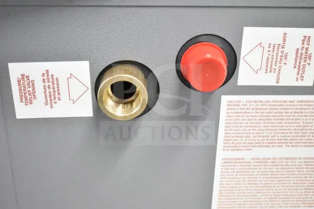 Brand new Hatco C-13 Booster Water Heater, 240V 1 Phase, scratch and dent, features labeled outlets and safety instructions.