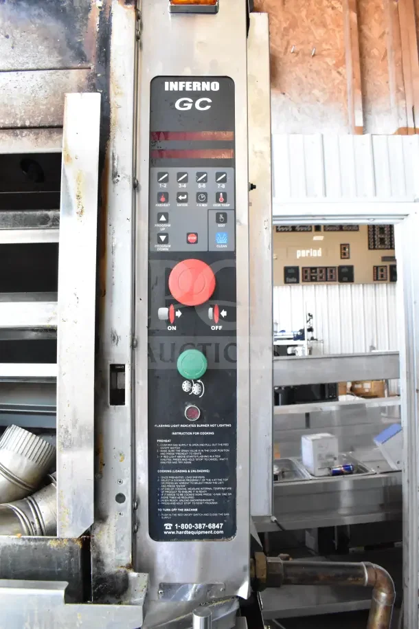 Hardt Inferno GC/4000 commercial rotisserie oven, natural gas-powered, 68,000 BTU, on casters, control panel visible.