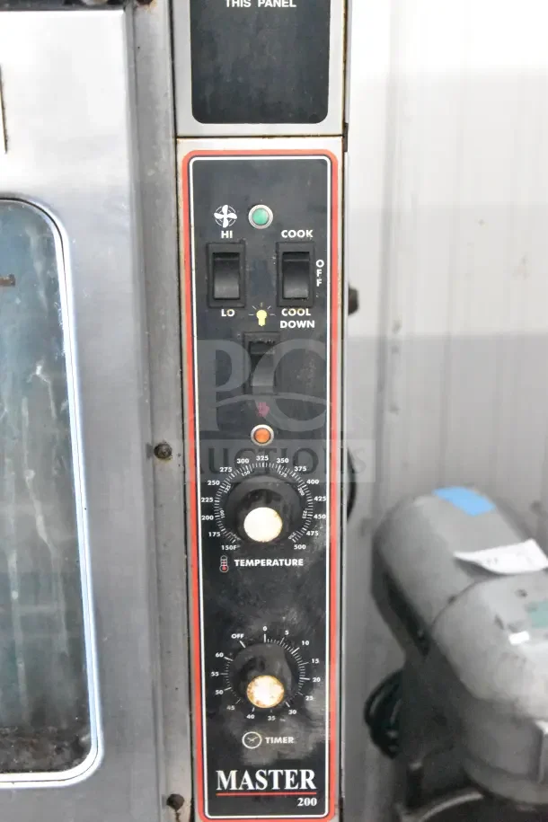 Garland Master 200 gas convection oven panel featuring view-through doors, thermostatic controls, and temperature dials.