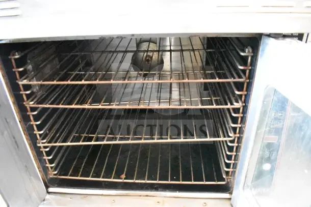 Garland Master 200 commercial convection oven, gas powered, view-through doors, thermostatic controls, multiple racks.