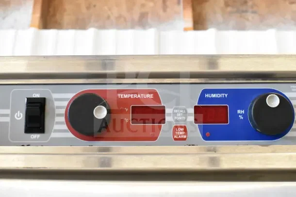 Metro C599-SDS-LPDSA heated holding cabinet control panel, displaying temperature and humidity settings.