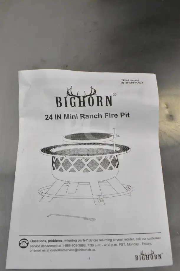 Bighorn 24" Mini Ranch Fire Pit manual, item #258363, MFR# SRFP9624. Brand new, scratch and dent condition.