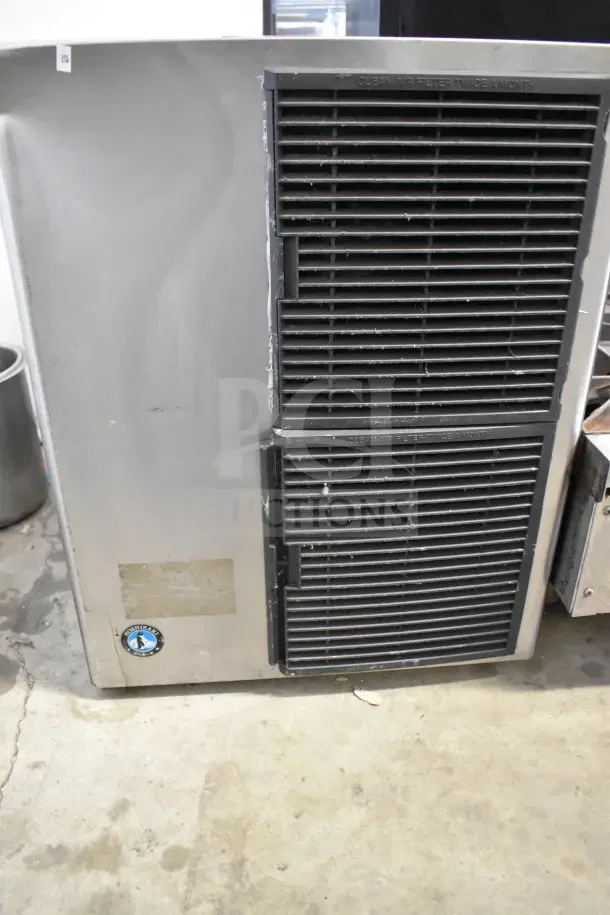 Hoshizaki KM-350MAJ ice machine head, stainless steel, crescent cube, 387lb capacity, 115V, pre-owned condition.