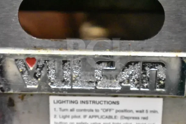 Vulcan Commercial Gas 6-Burner Range, lighting instructions label visible, used condition.