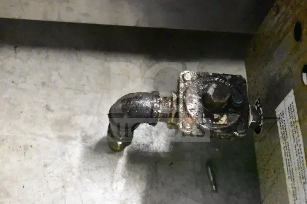 Vulcan commercial countertop gas valve for 6 burner range, showing signs of wear. Rust and residue visible on metal surface.