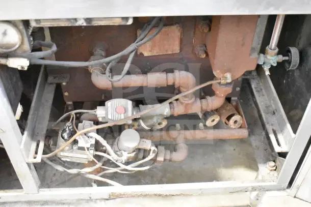 Vulcan VL2GPS commercial gas 2 deck steam cabinet, visible piping and controls, natural wear, tags indicate 170,000 BTU.