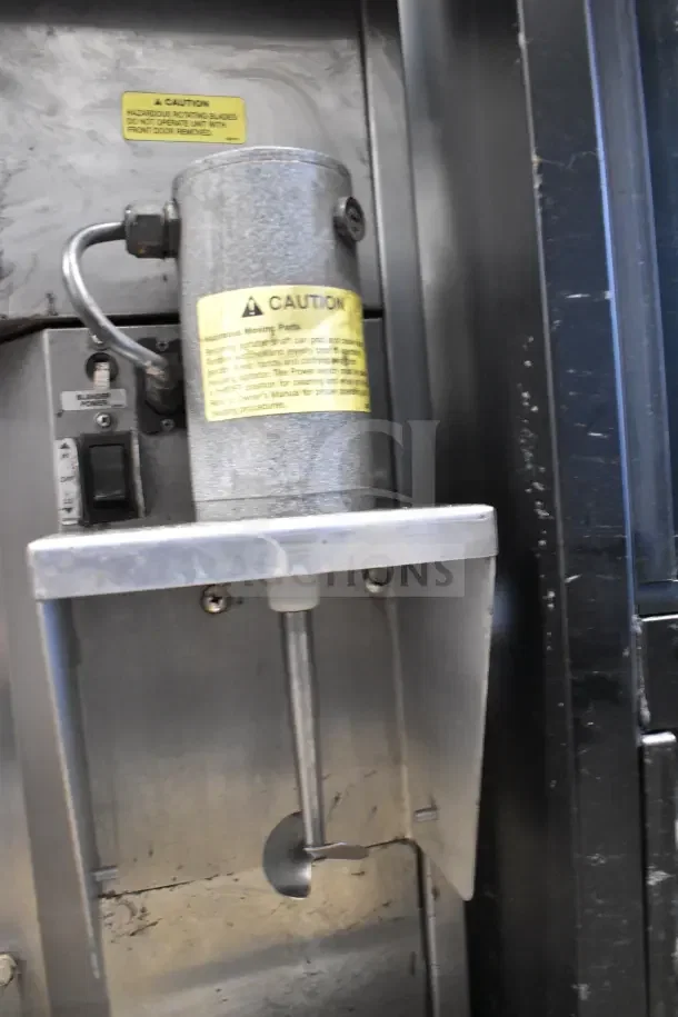 Stoelting commercial soft serve machine with two flavors and twist option. Features drink mixer, 208/240V, 1-phase. Caution labels visible.