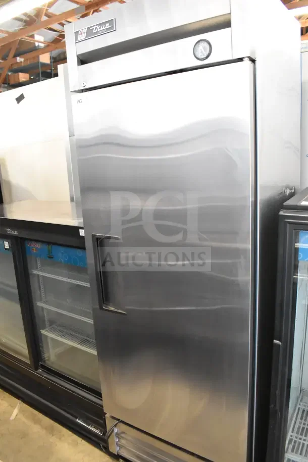 2017 True T-19F commercial single door reach-in freezer, stainless steel, on casters, 115 volts, 1 phase.