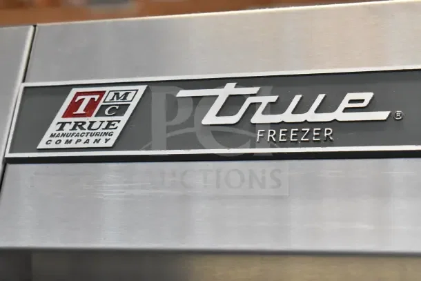 2017 True T-19F Commercial Single Door Reach-In Freezer, stainless steel, on casters, model label visible, 115V, 1 phase.