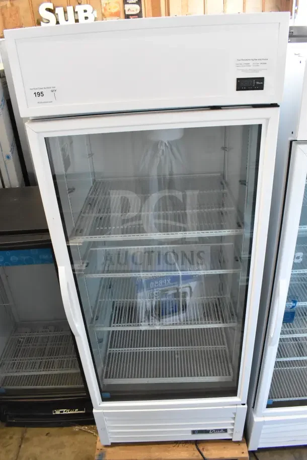 2021 True TSCI-600R-G-PH Commercial Cooler, single glass door, 115V, 1 phase, white exterior, temperature display.