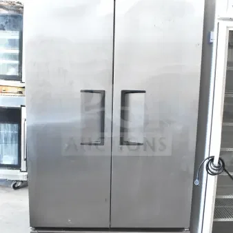 2017 True T-35 Commercial 2 Door Reach-In Cooler, stainless steel, 115 volts, 1 phase, used condition, prominent handles.
