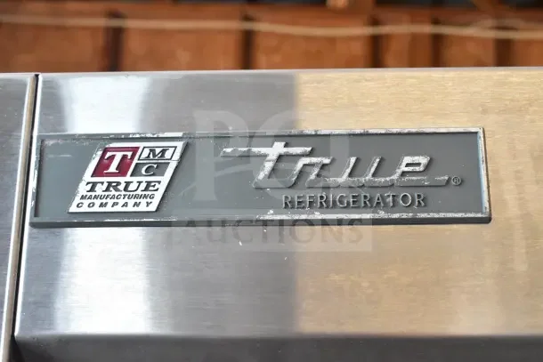 2017 True T-35 Commercial 2 Door Reach In Cooler, stainless steel, 115V 1 phase, True Manufacturing label visible.