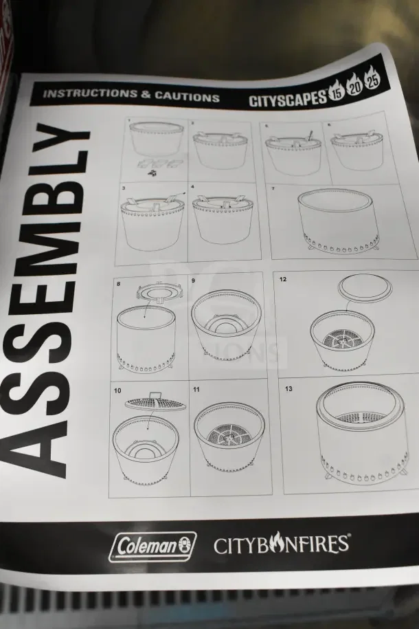 Coleman CCS-200 Smokeless Fire Pit assembly instructions; branded labels indicate City Bonfires and Coleman collaboration.