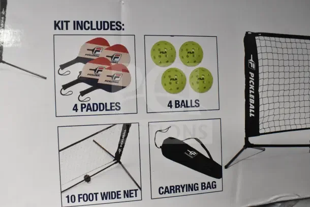 2 Brand New Fila Complete Pickleball Sets in box. Includes 4 paddles, 4 balls, 10-foot net, and carrying bag.