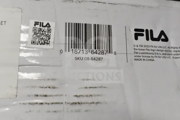 Brand new Fila Complete Pickleball Set box with visible barcode and logo. SKU 08-64287. Made in China.