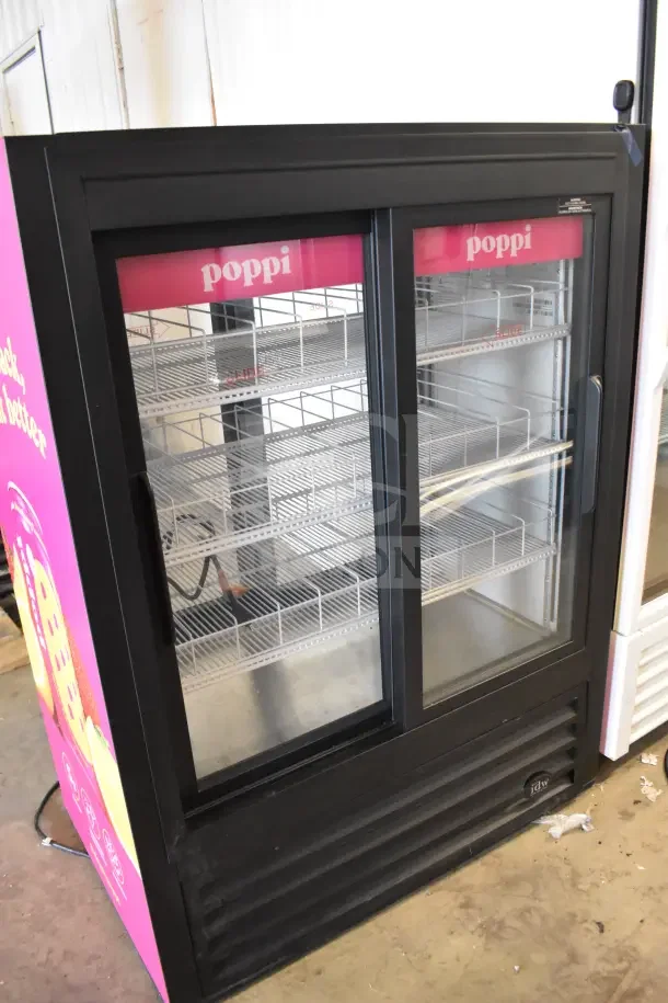 2025 IDW GPT33-54FG-N-3-3-N-B-4 commercial 2 door reach-in cooler merchandiser with glass doors and metal shelves, 115V.